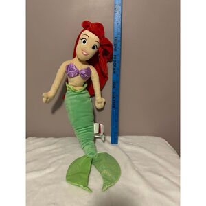 Disney Princess Ariel Little Mermaid Plush Doll 20" Red Hair Green Tail Jay